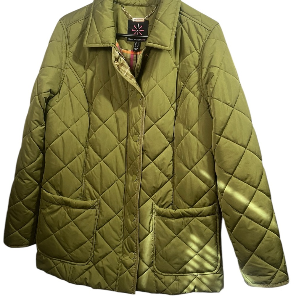 Isaac Mizrahi Green Puffer Jacket with Diamond Stitching
